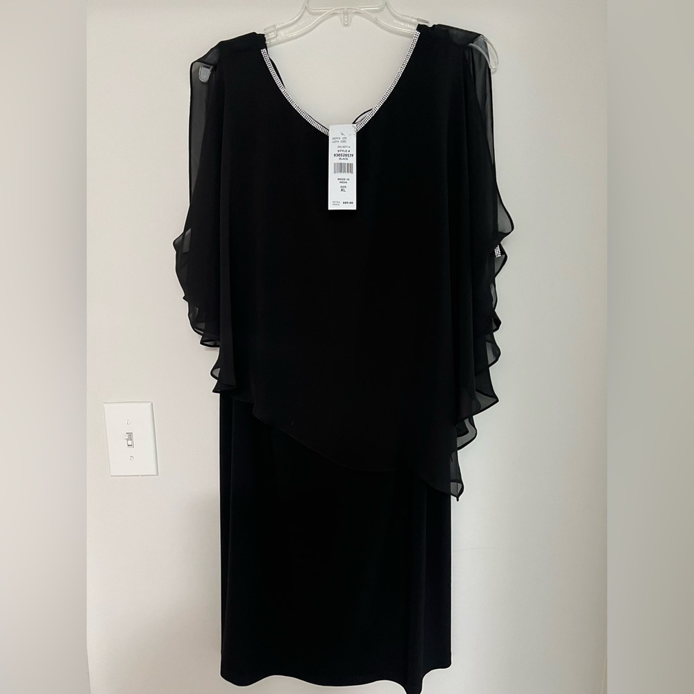 MSK black overlay flowy dress with silver rhinestone accents